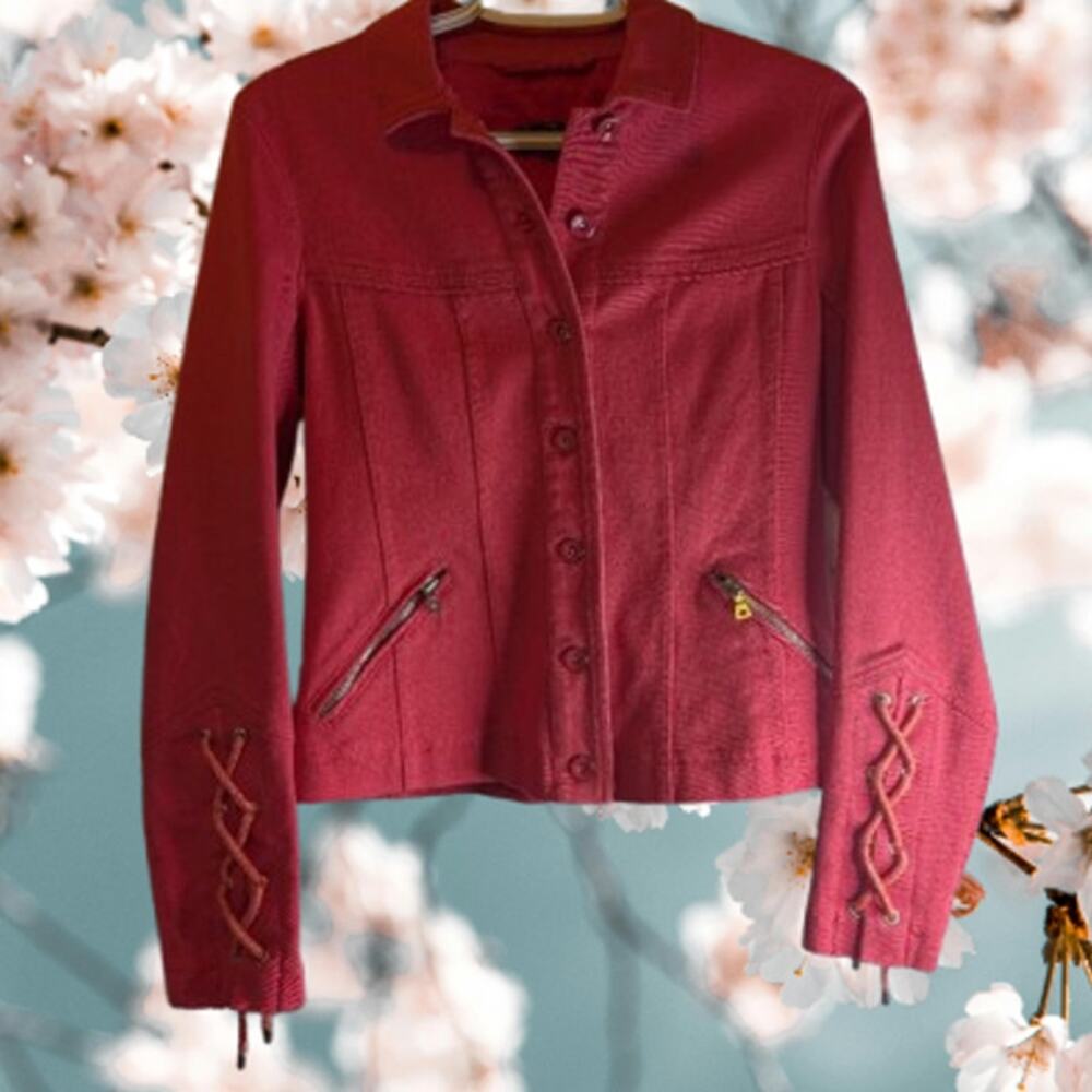 Marc Aurel 6 NWOT Coral long sleeve button up with zipper pockets jean jacket.